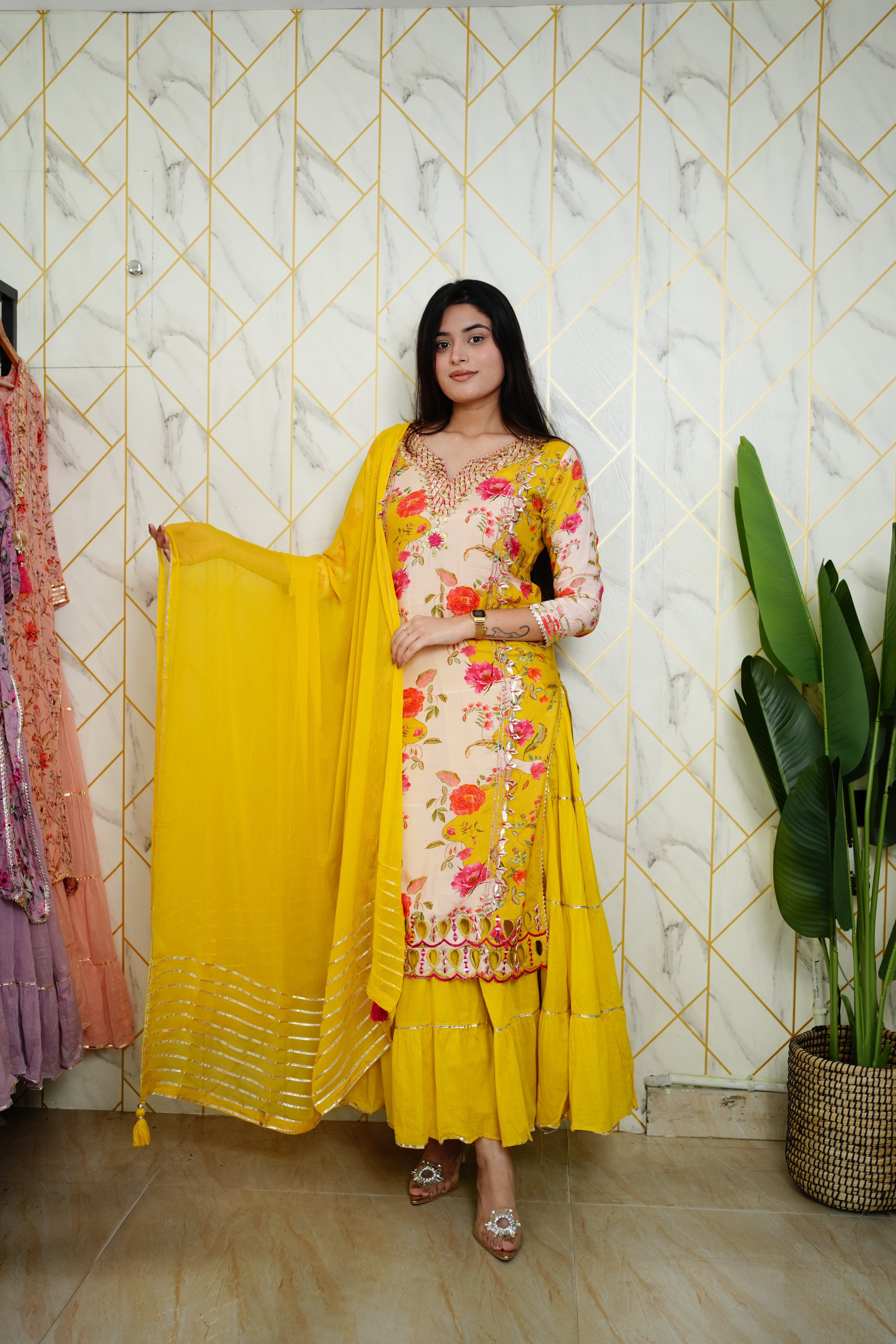 Tahira Muslin Double Layer Dupatta Set - The Jaipur Studio