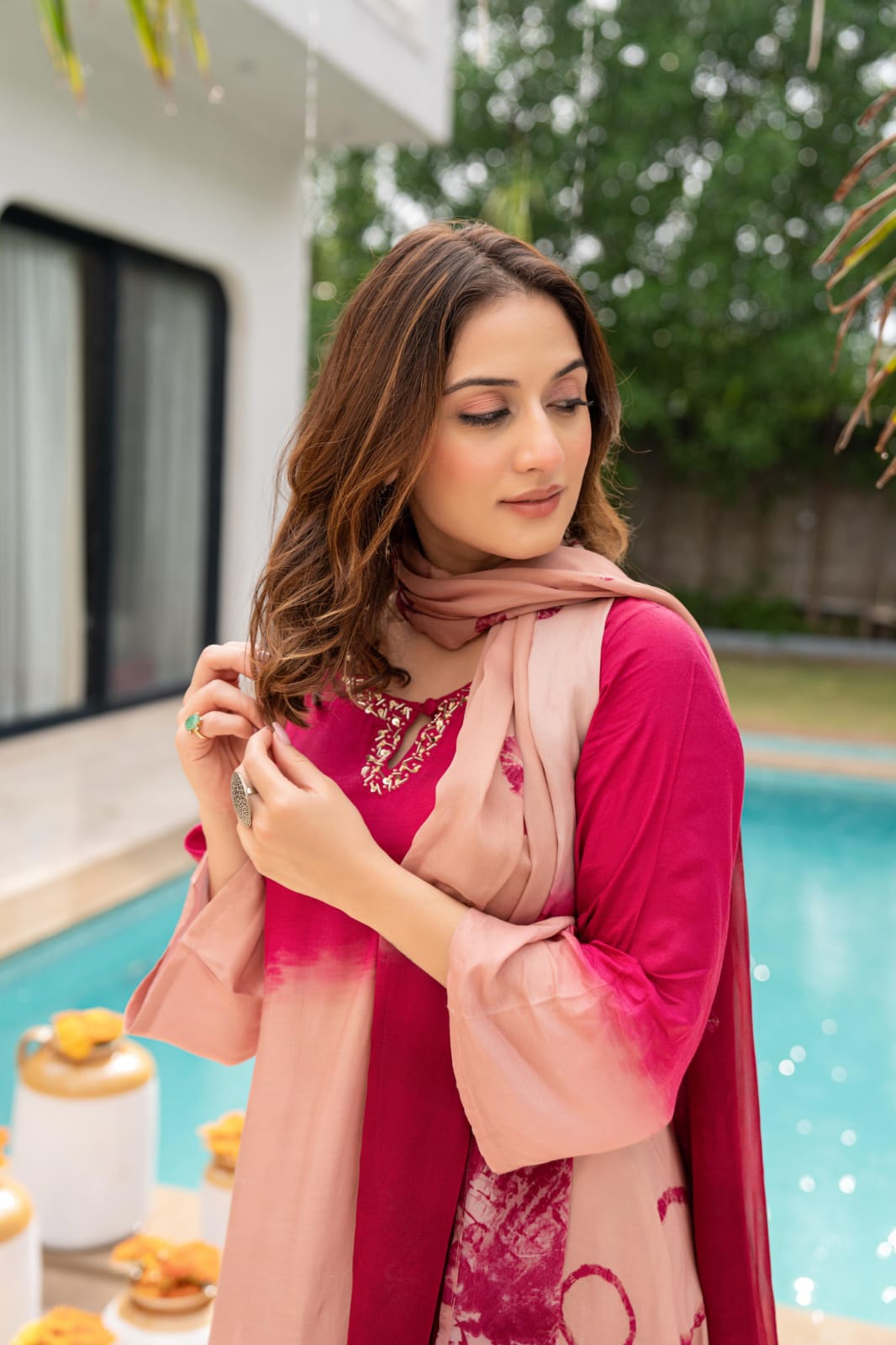 Asymmetric Premium Muslin HandEmbroidered Coord Set - The Jaipur Studio