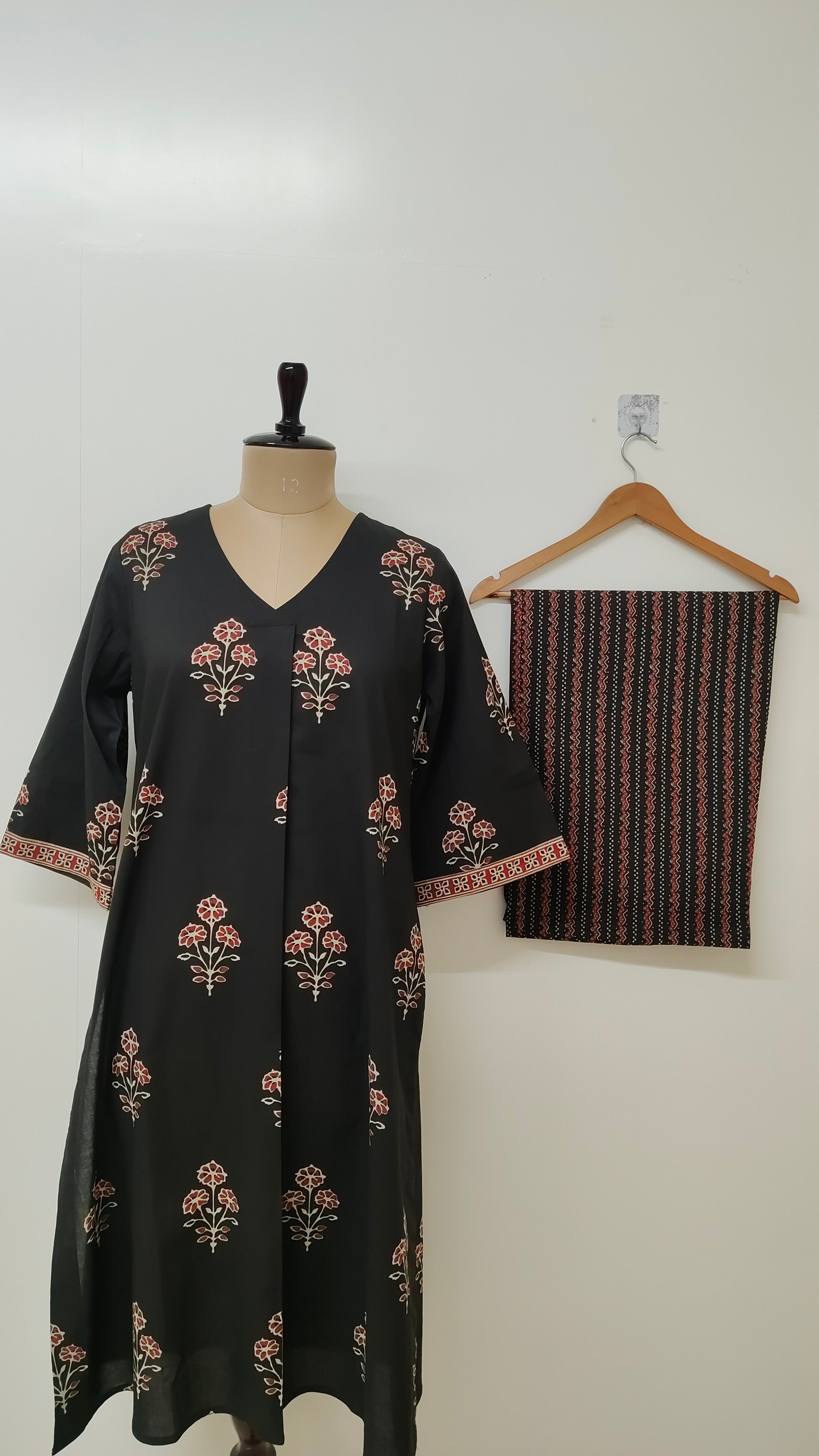 Kush Black Cotton A-line Kurta Set