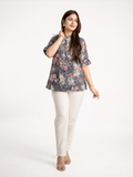 Meera Rayon Grey Floral Short Top