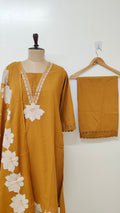 Naira Mustard Cotton Cutwork Embroidered Dupatta Set