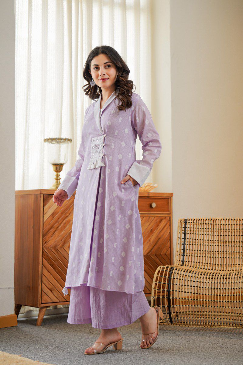 Alavya Cotton Angrakha Hand Detailed Cotton Pant Set - The Jaipur Studio