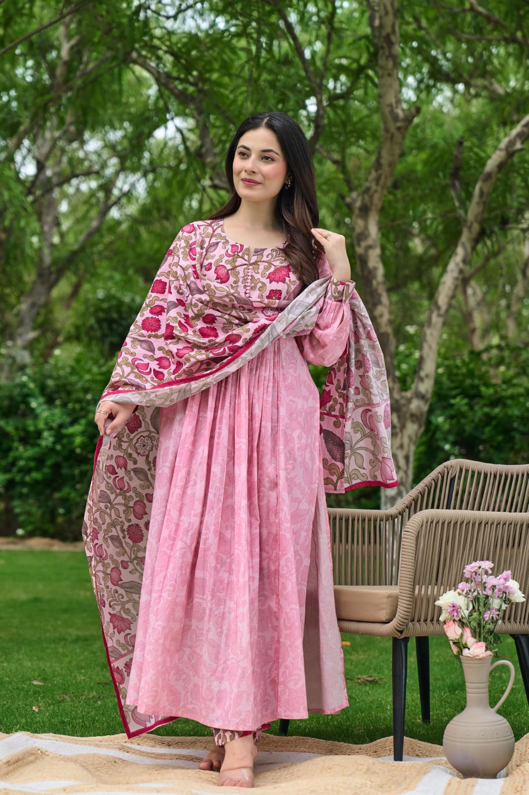 Sajal Mul Cotton HandBlock Print Pant Set - The Jaipur Studio