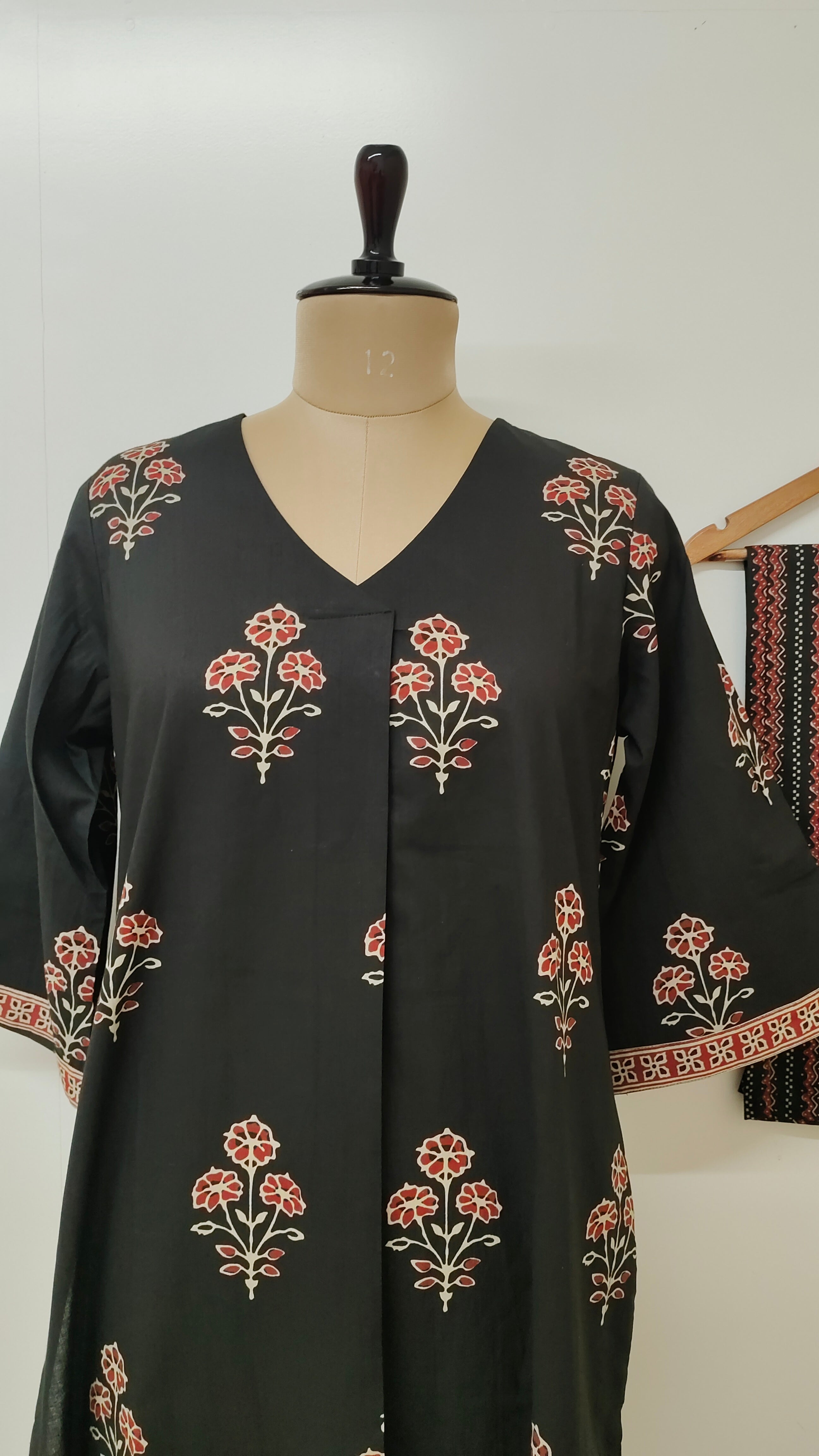 Kush Black Cotton A-line Kurta Set