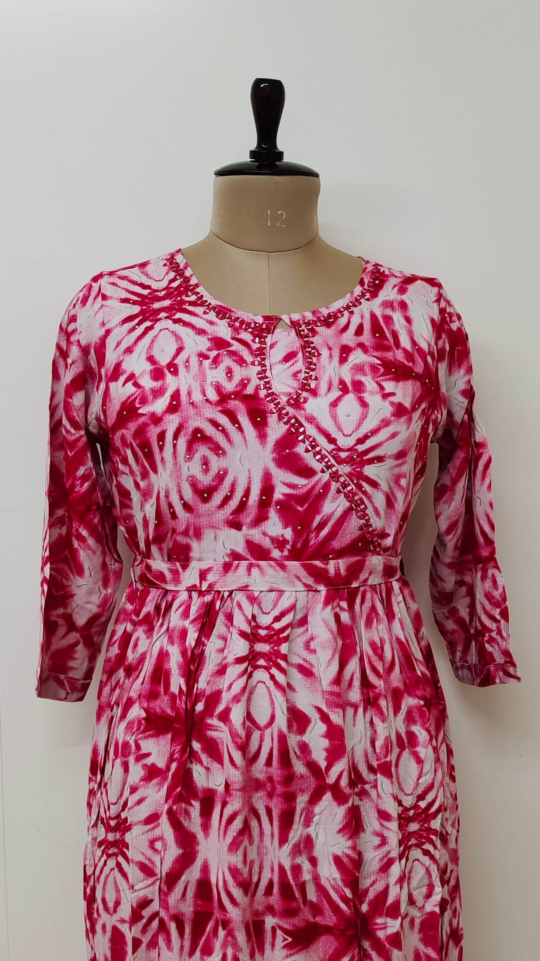 Amara Pink Rayon Long Dress With Belt