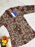Brown Floral Breathable Rayon Casual Short Top