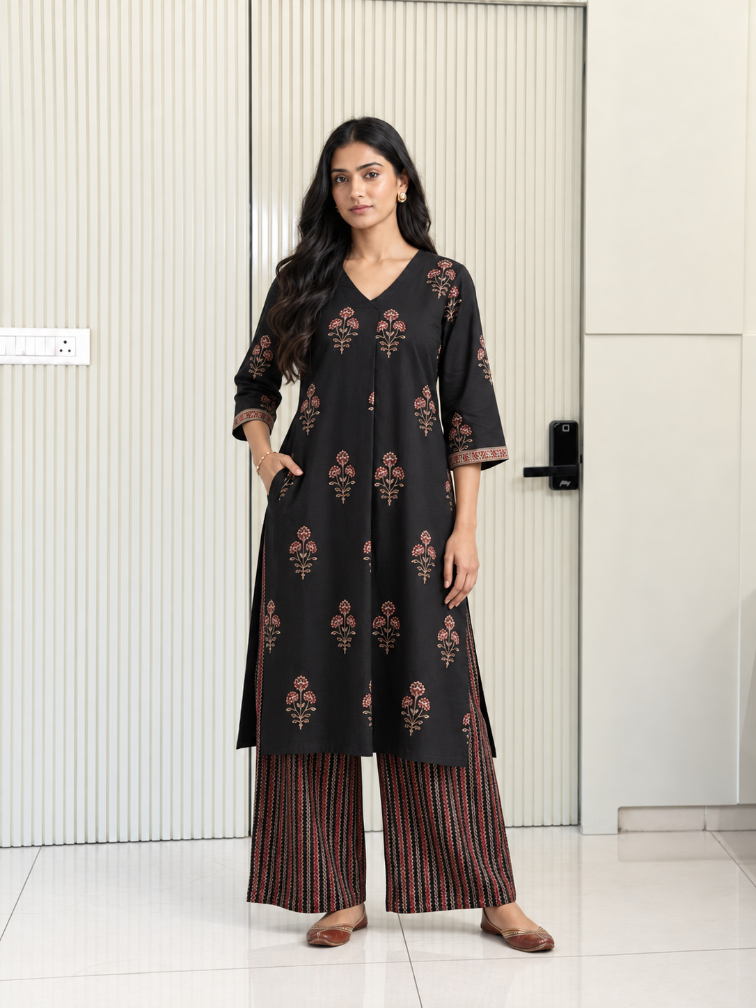 Kush Black Cotton A-line Kurta Set