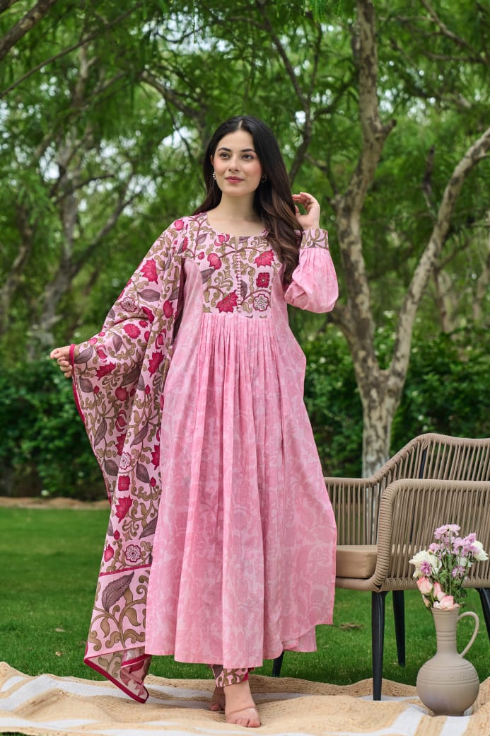 Sajal Mul Cotton HandBlock Print Pant Set - The Jaipur Studio