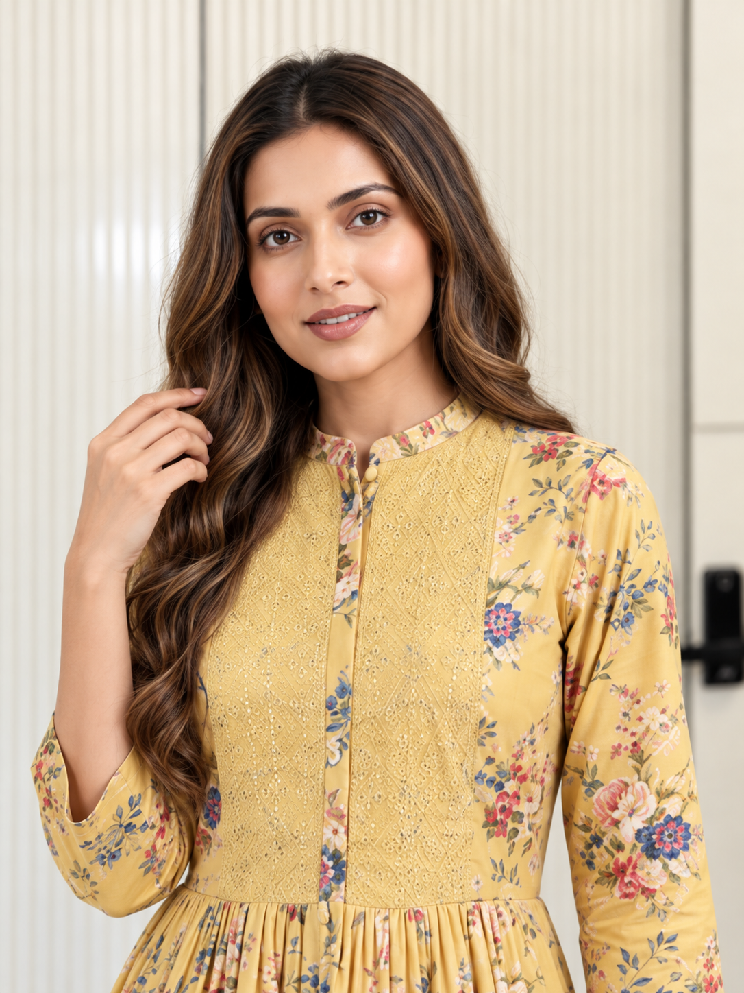 Asma Yellow Cotton Embroidered A-line Kurta