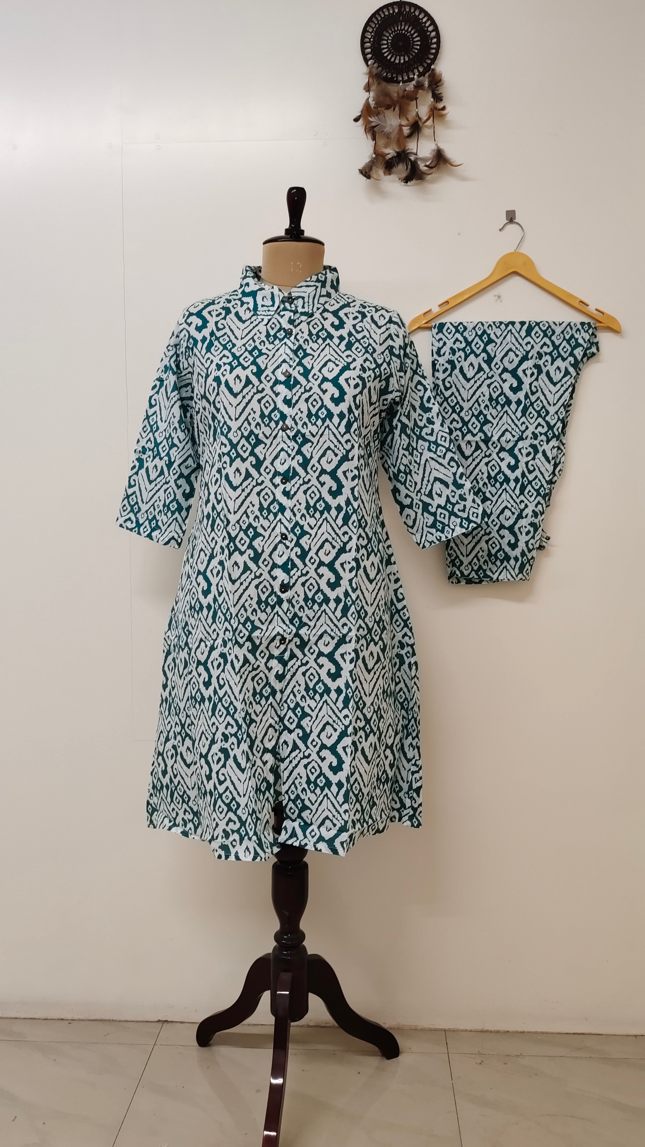 Deepika Blue Ikkat Cotton A-line Coord Set