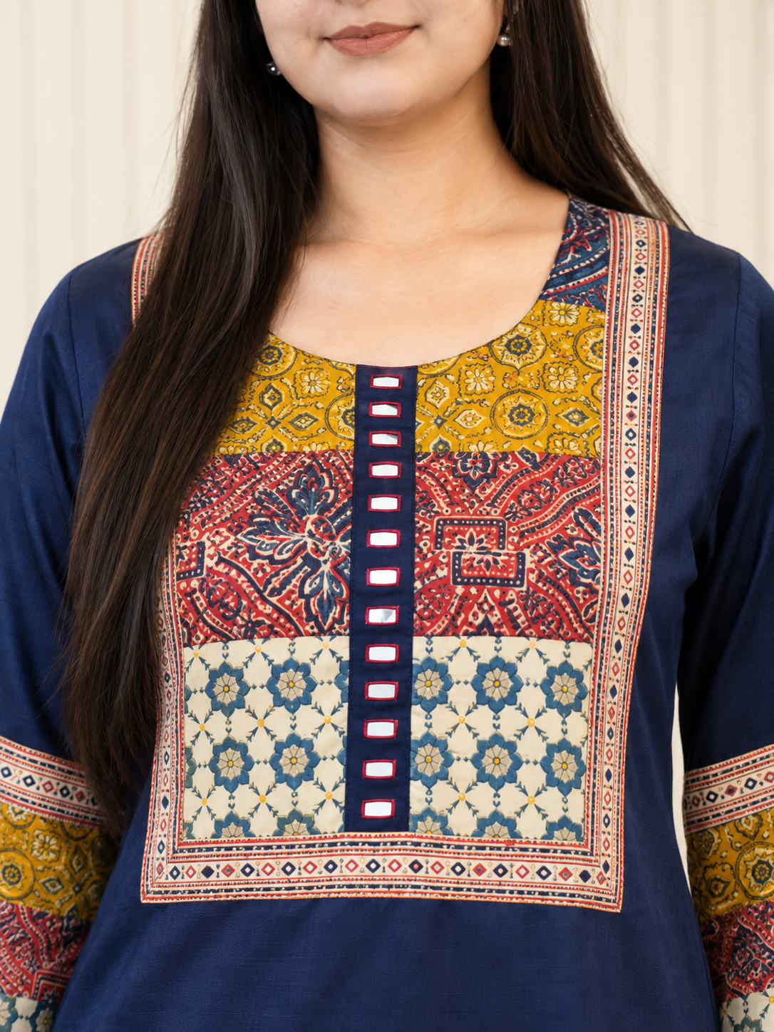 Daniya Blue Mashru Silk Ajrakh Embroidered Kurta