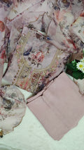 Floral Print Unstitched Salwar Suit Set with Scalloped Organza Dupatta