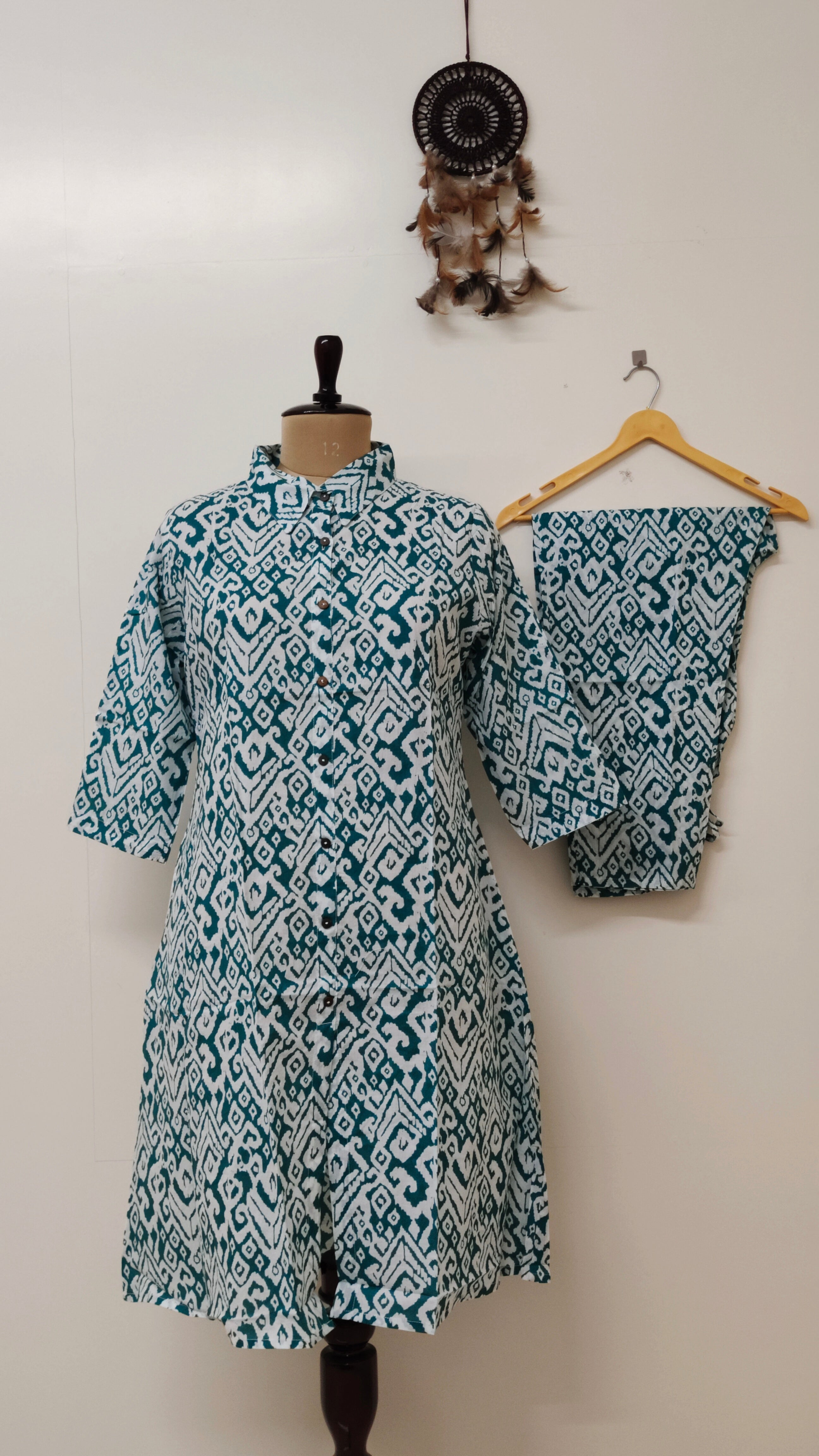Deepika Blue Ikkat Cotton A-line Coord Set