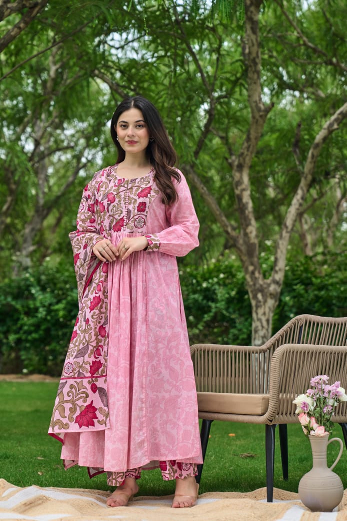 Sajal Mul Cotton HandBlock Print Pant Set - The Jaipur Studio