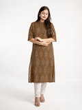 Aashi Cotton Katha Handblock Casual Straight Kurta
