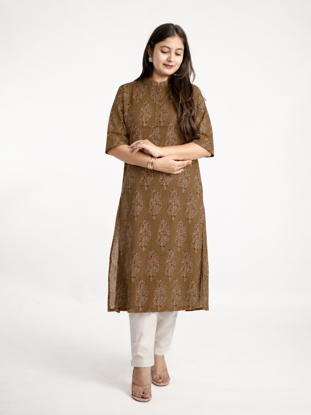 Aashi Cotton Katha Handblock Casual Straight Kurta