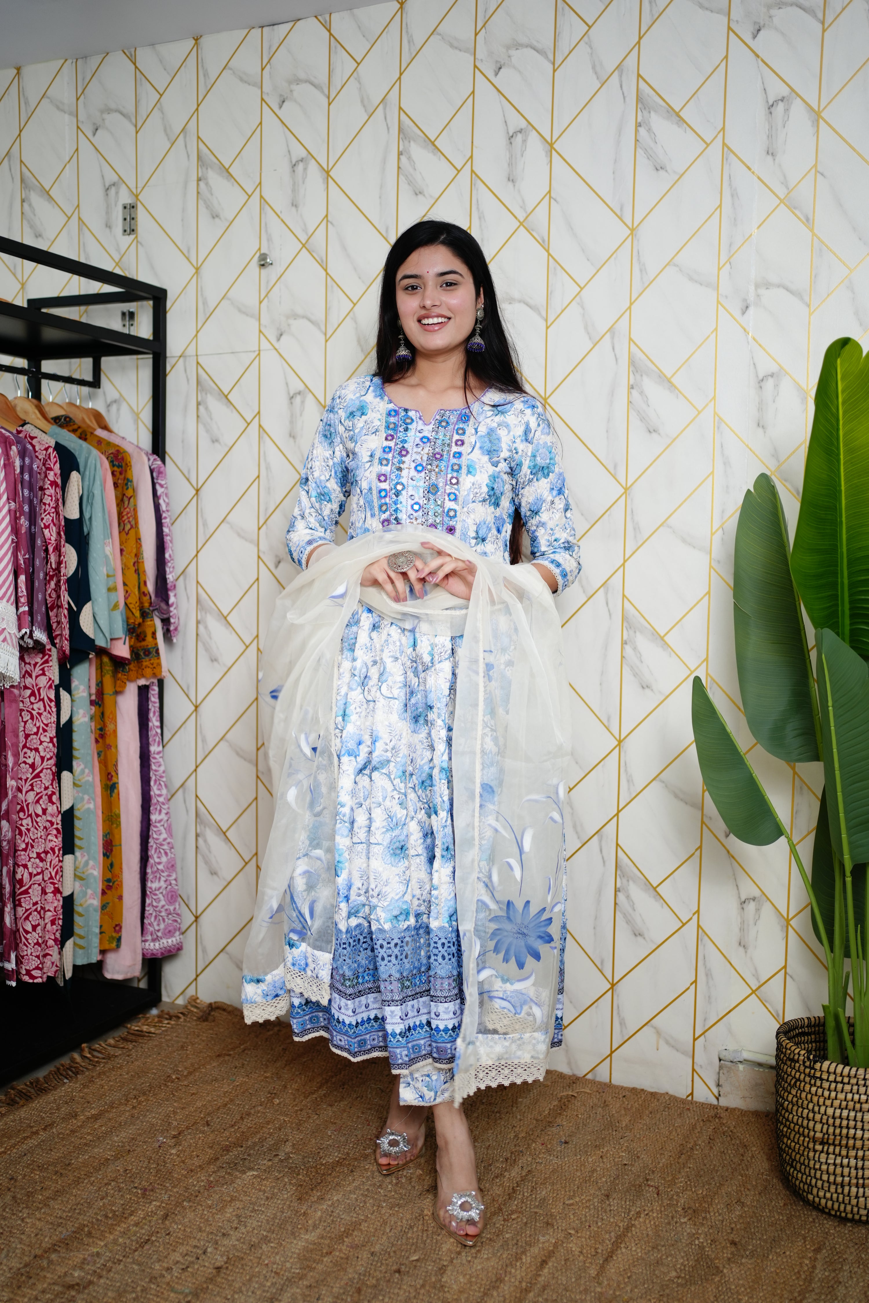 Mahak Cotton Sciffili Embroidered Anarkali Set - The Jaipur Studio