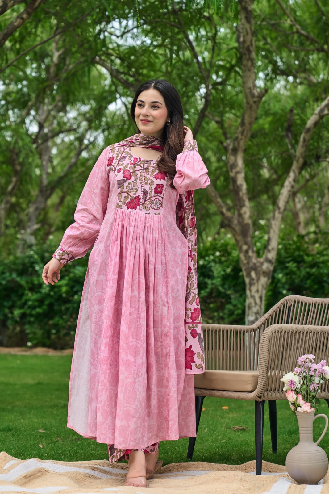 Sajal Mul Cotton HandBlock Print Pant Set - The Jaipur Studio