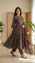 Nehal Black Muslin Embrideiered Anarkali Duppata Set