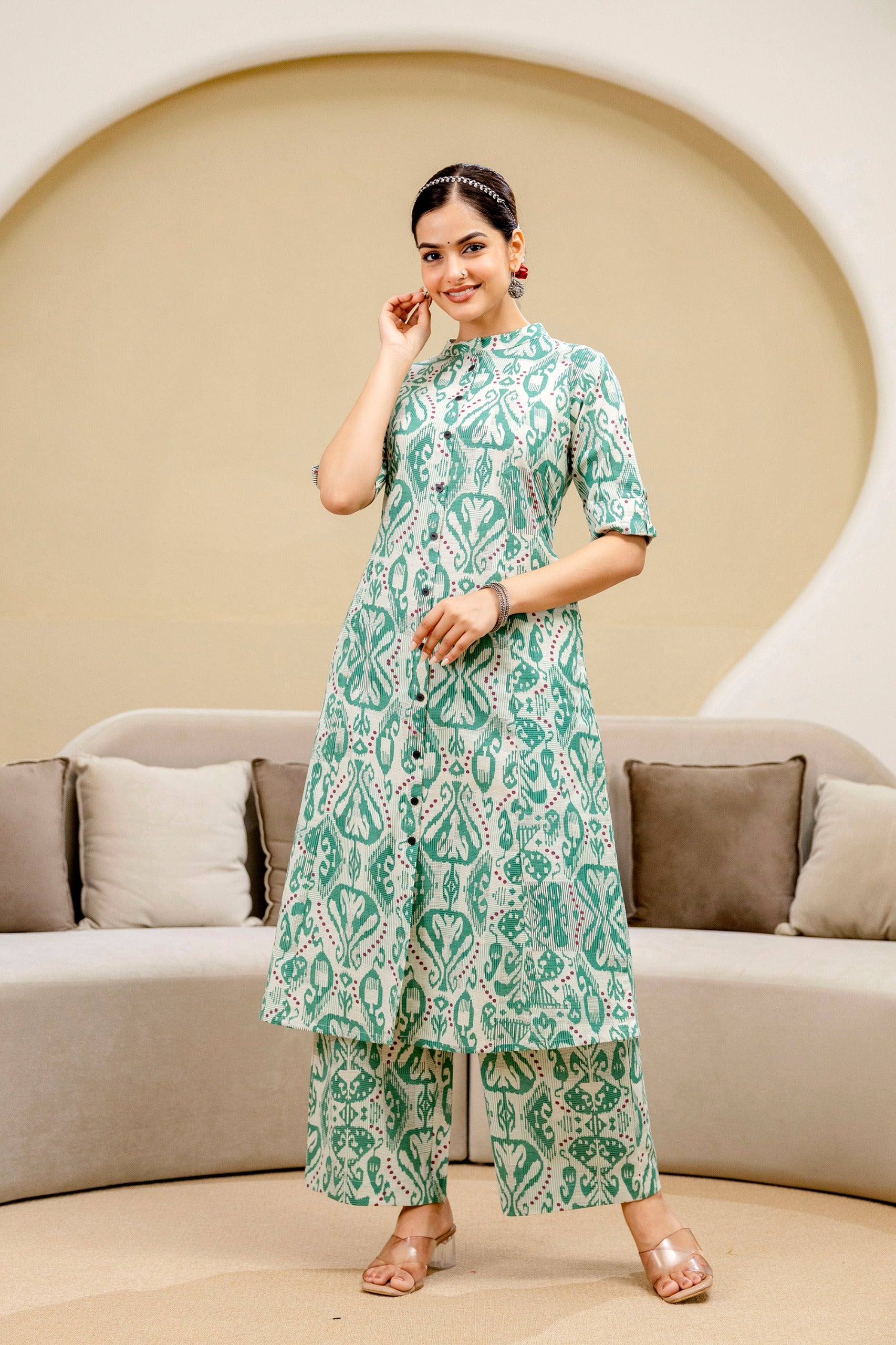 Pari Cotton Ikkat Cotton A-line Coord Set