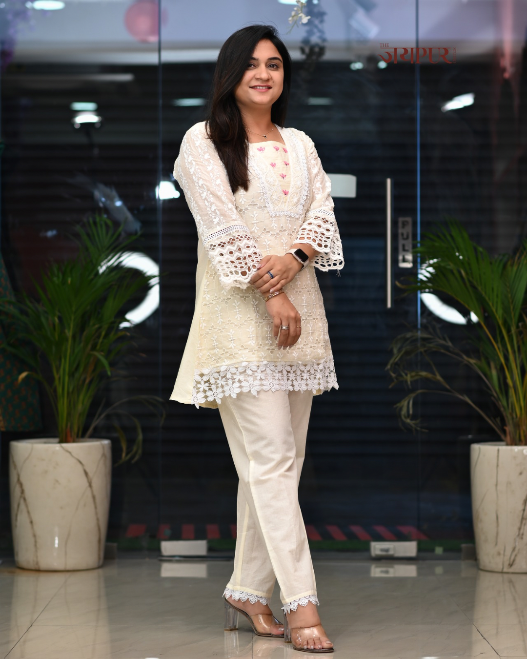 Shakira Cream Sciffili Cotton Coord Set