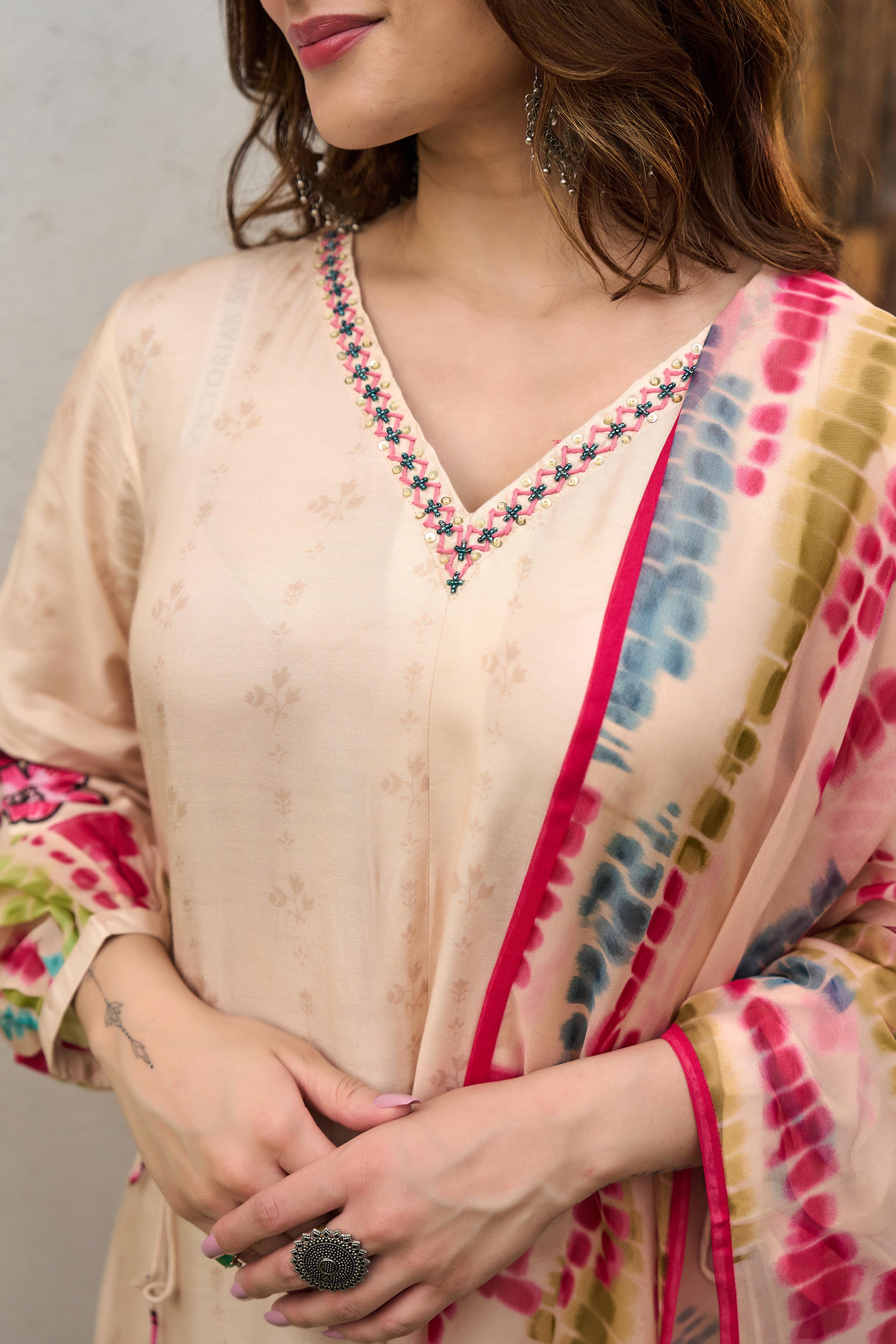 Dolly Muslin Floral Embroidered Pant Set - The Jaipur Studio