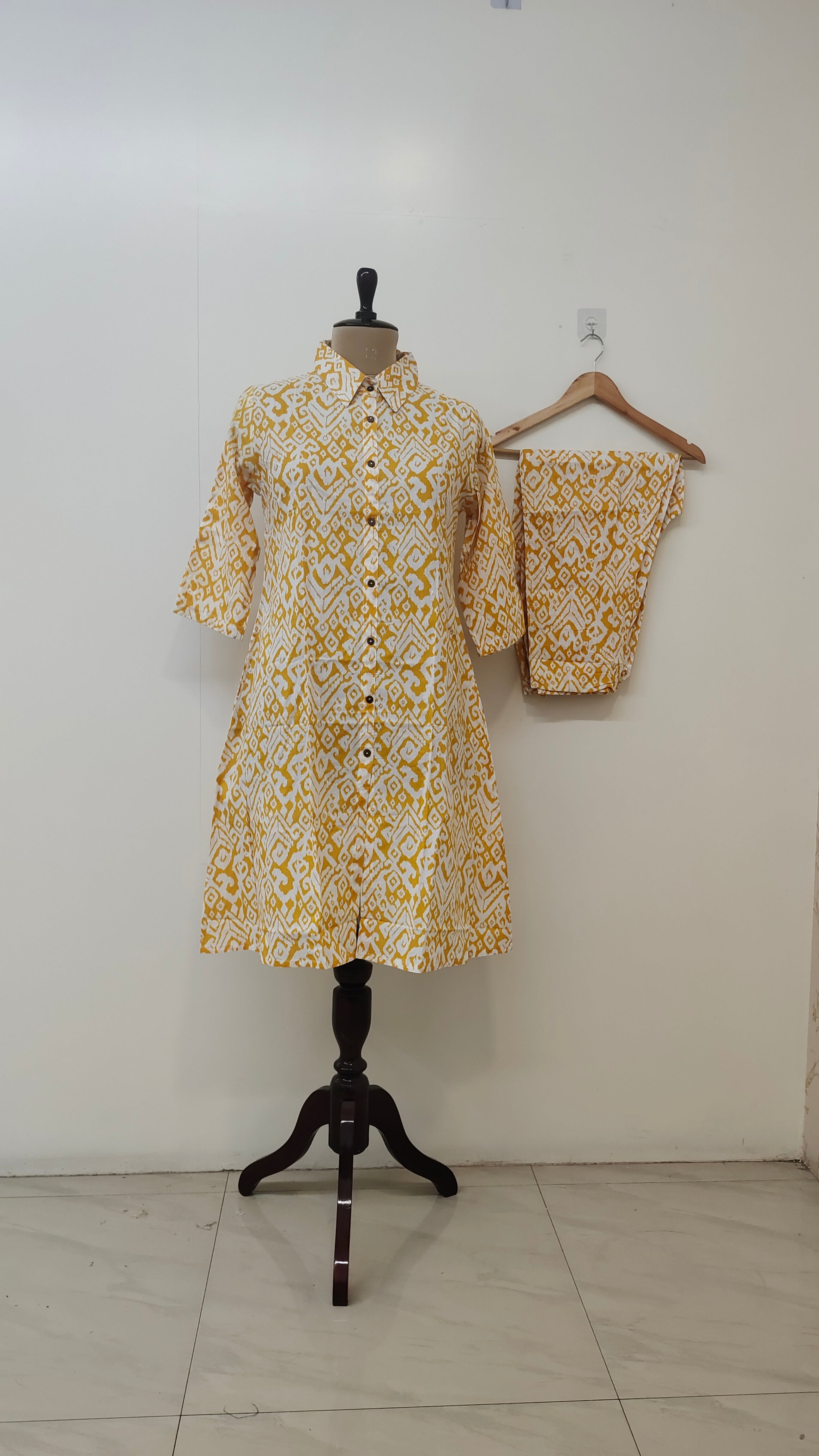 Deepika Yellow Ikkat Cotton A-line Coord Set