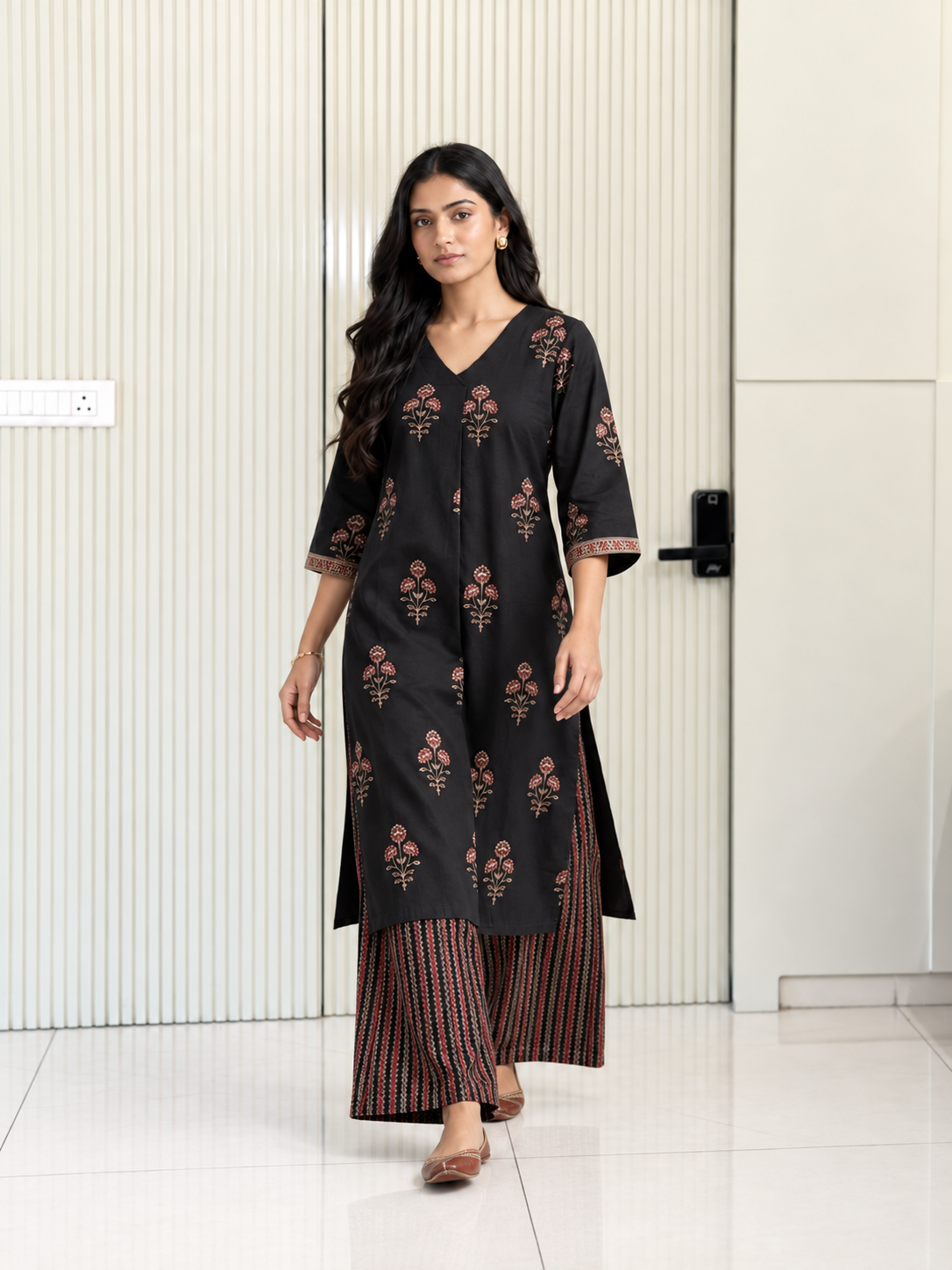 Kush Black Cotton A-line Kurta Set