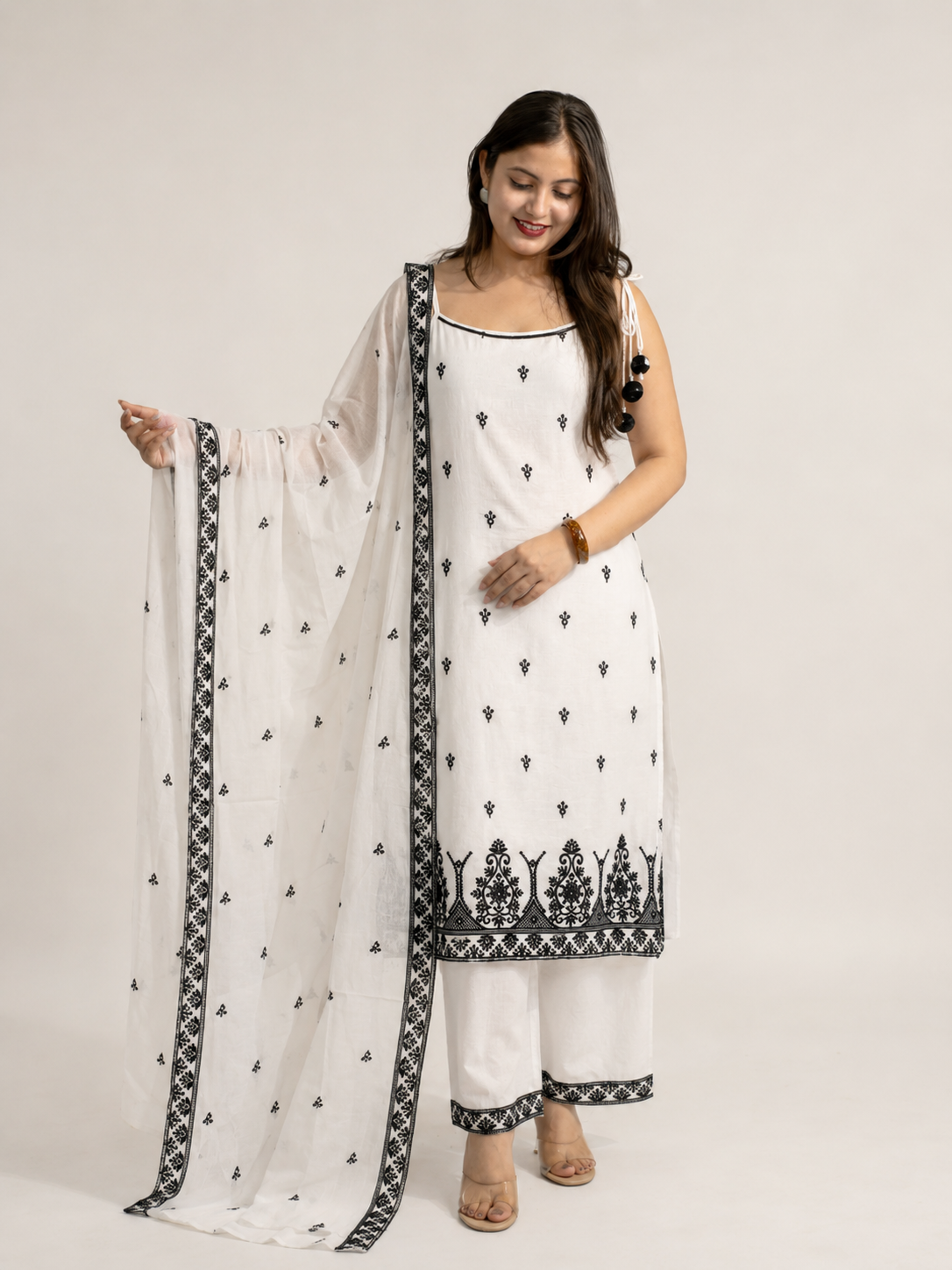 Mehreen Cotton Ivory Embroidered Dupatta Set