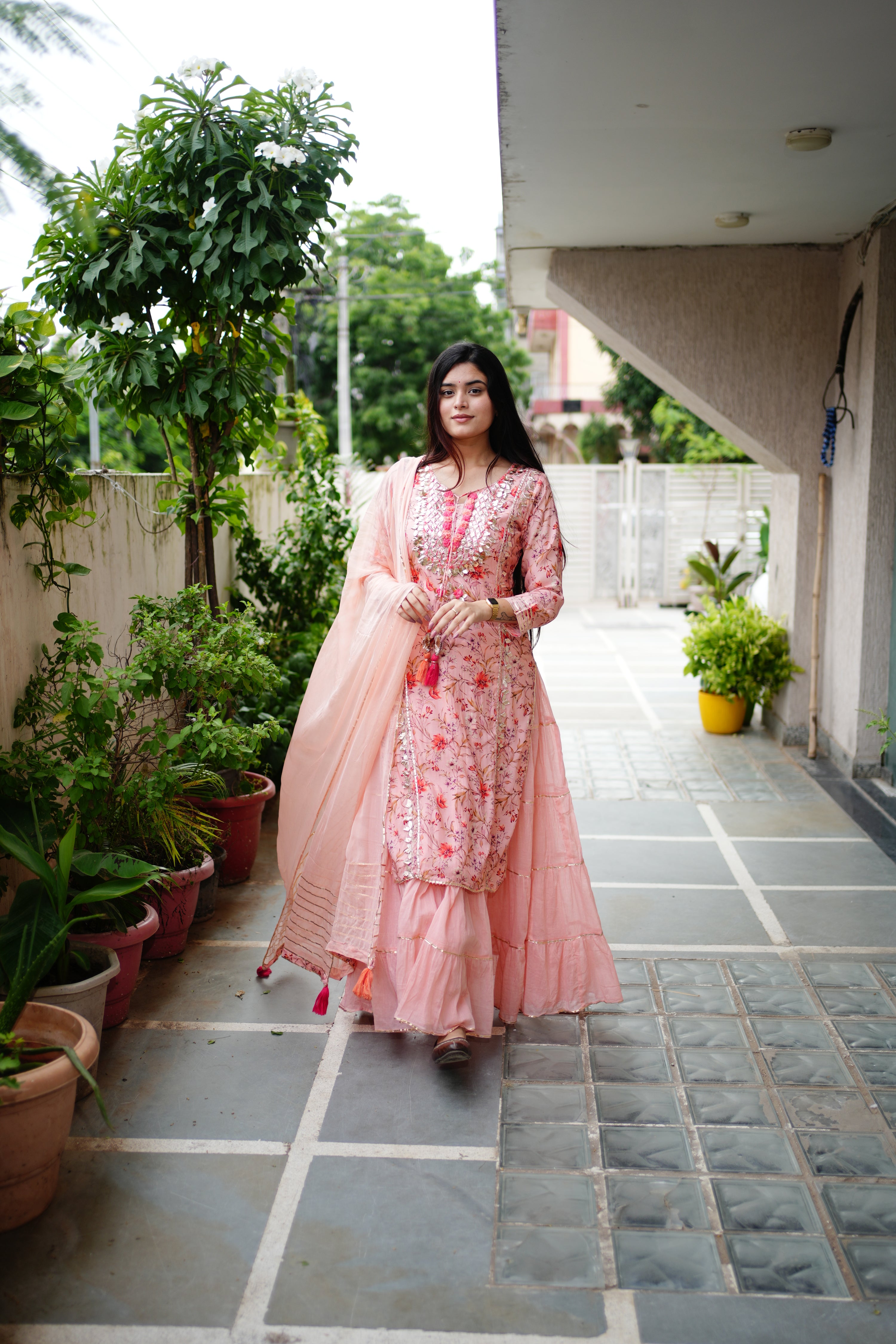 Reem Floral Double Layer Dupatta Set - The Jaipur Studio