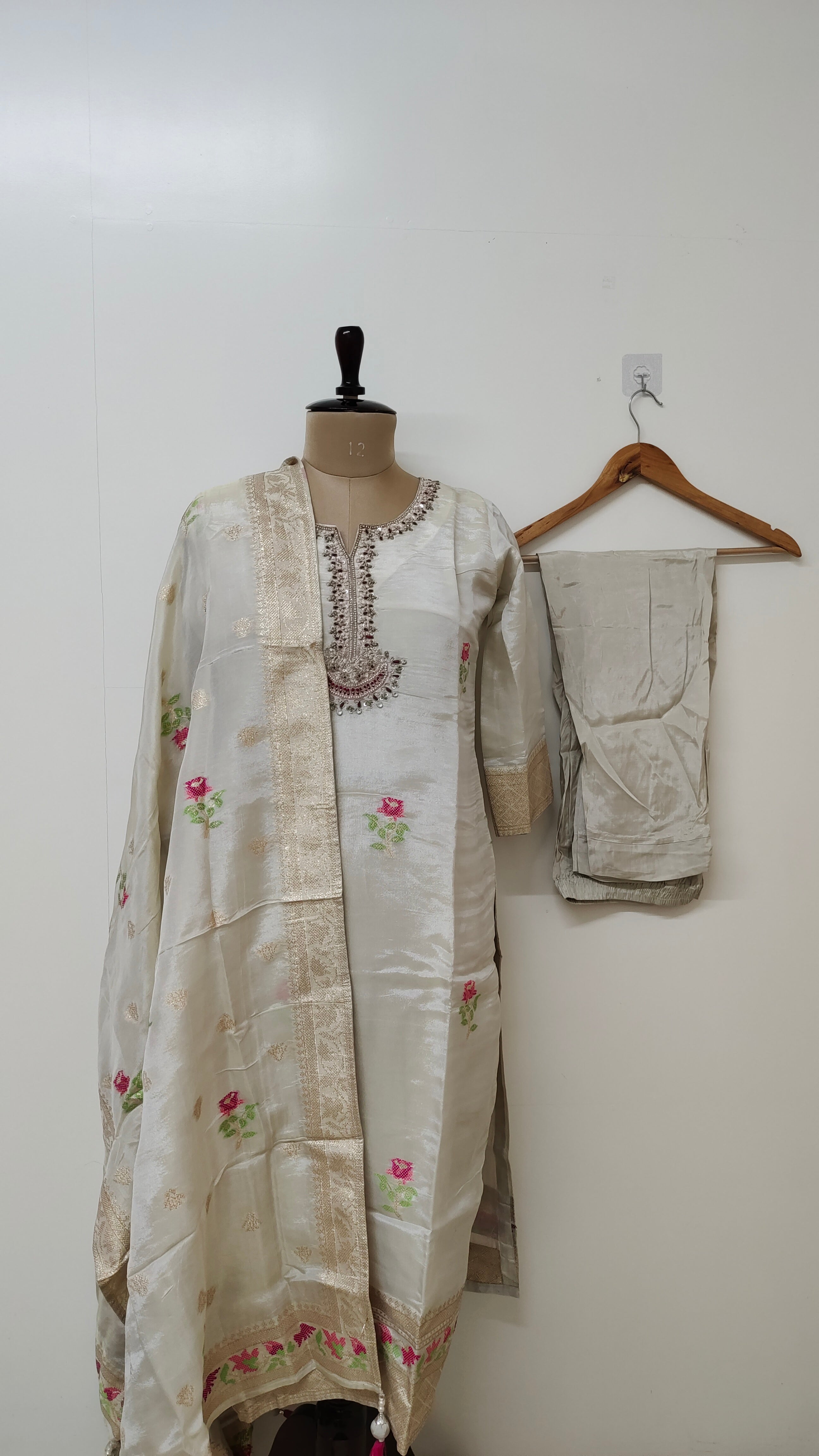 Avni Ivory Shimmer Tissue Embroidered Dupatta Set