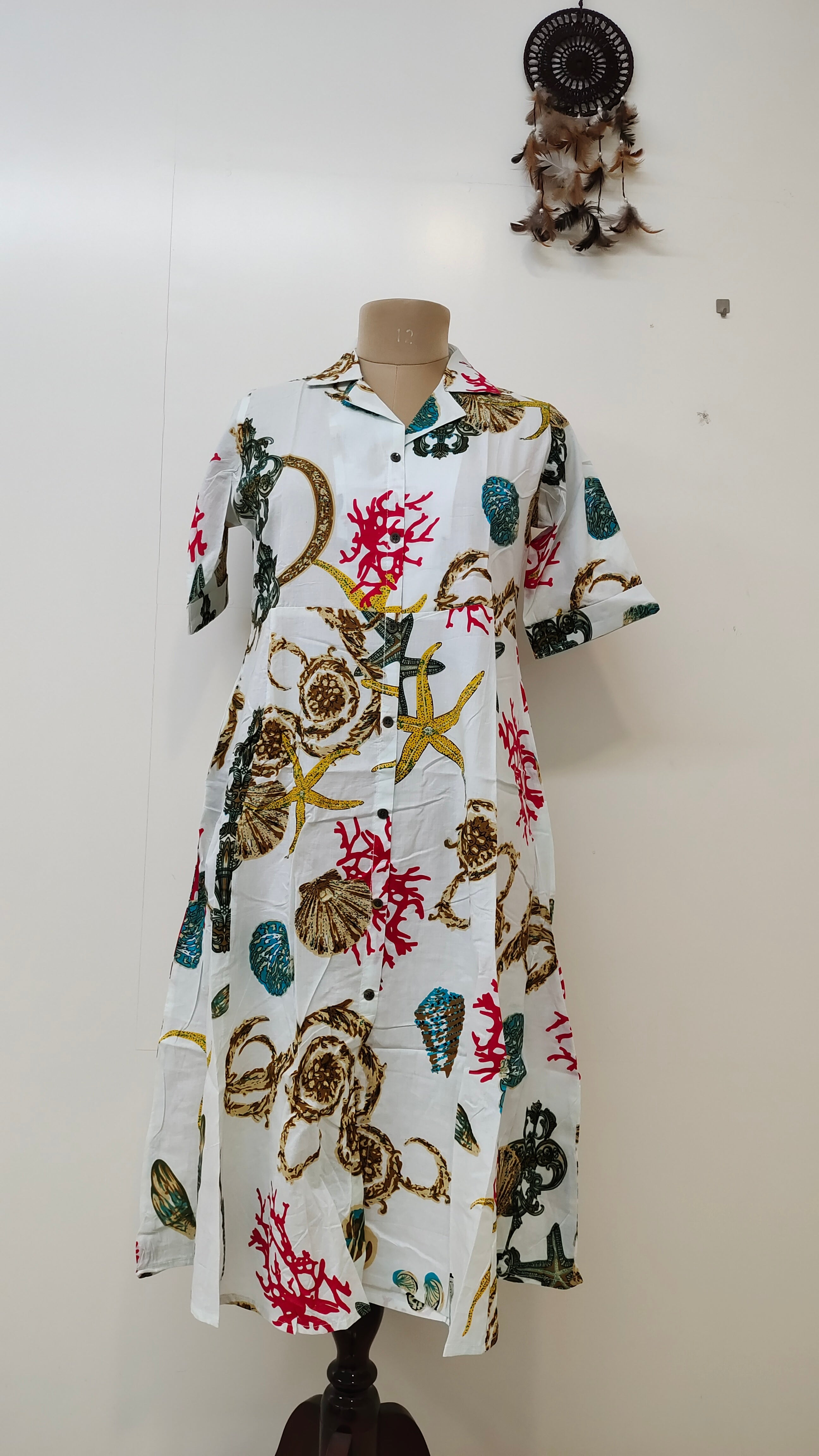 Debina White Cotton Floral Short Dress
