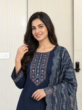 Kanika Blue Grace Cotton Schiffli Dupatta Set