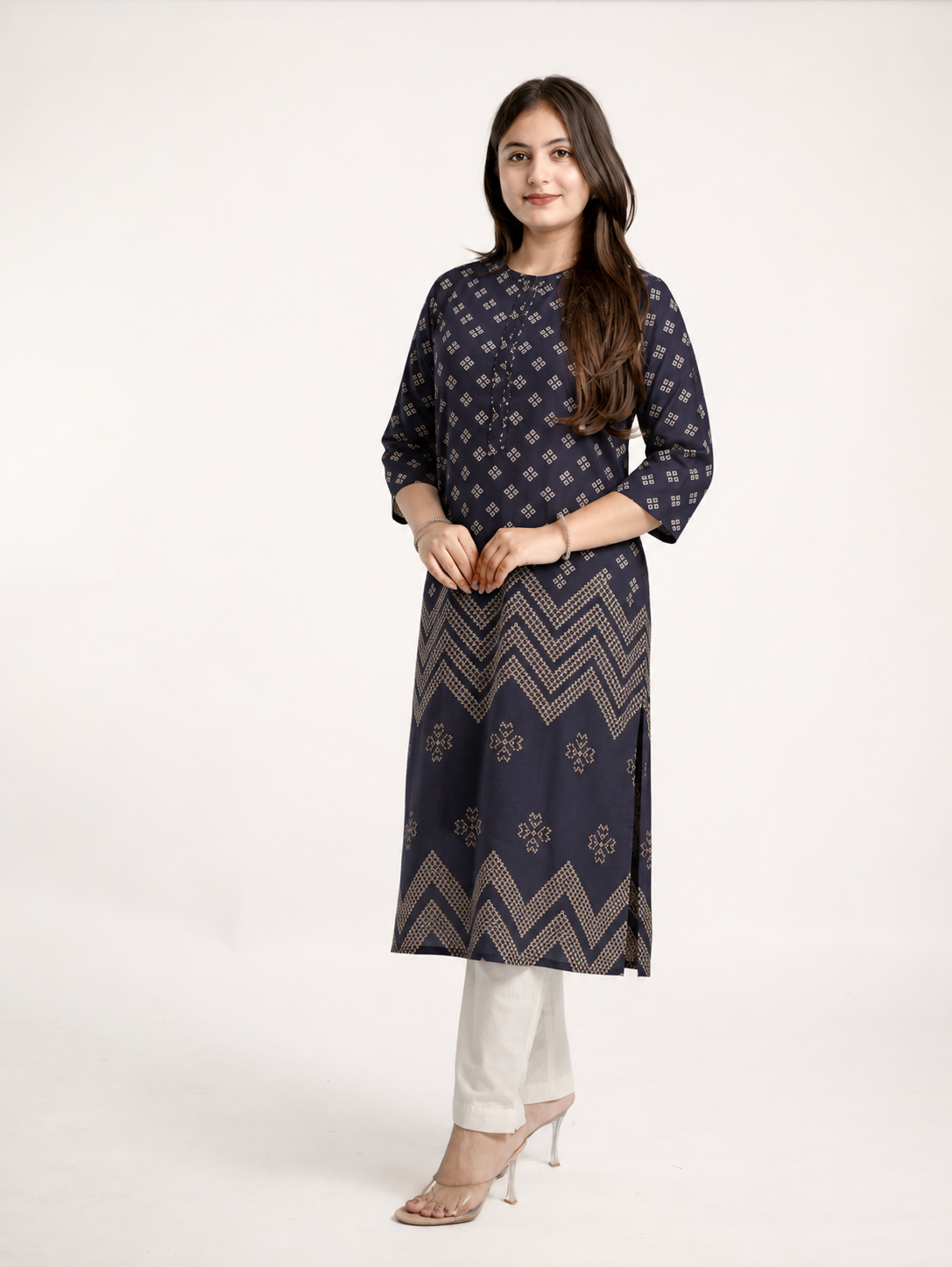 Neelima Purple Muslin Bandhani Casual Straight Kurta