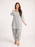 Dove Grey Striped Embroidered Coord Set