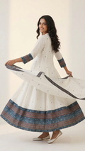 Shweta White Mul Cotton Ajrakh Anarkali Dupatta Set