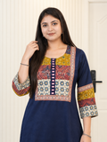 Daniya Blue Mashru Silk Ajrakh Embroidered Kurta