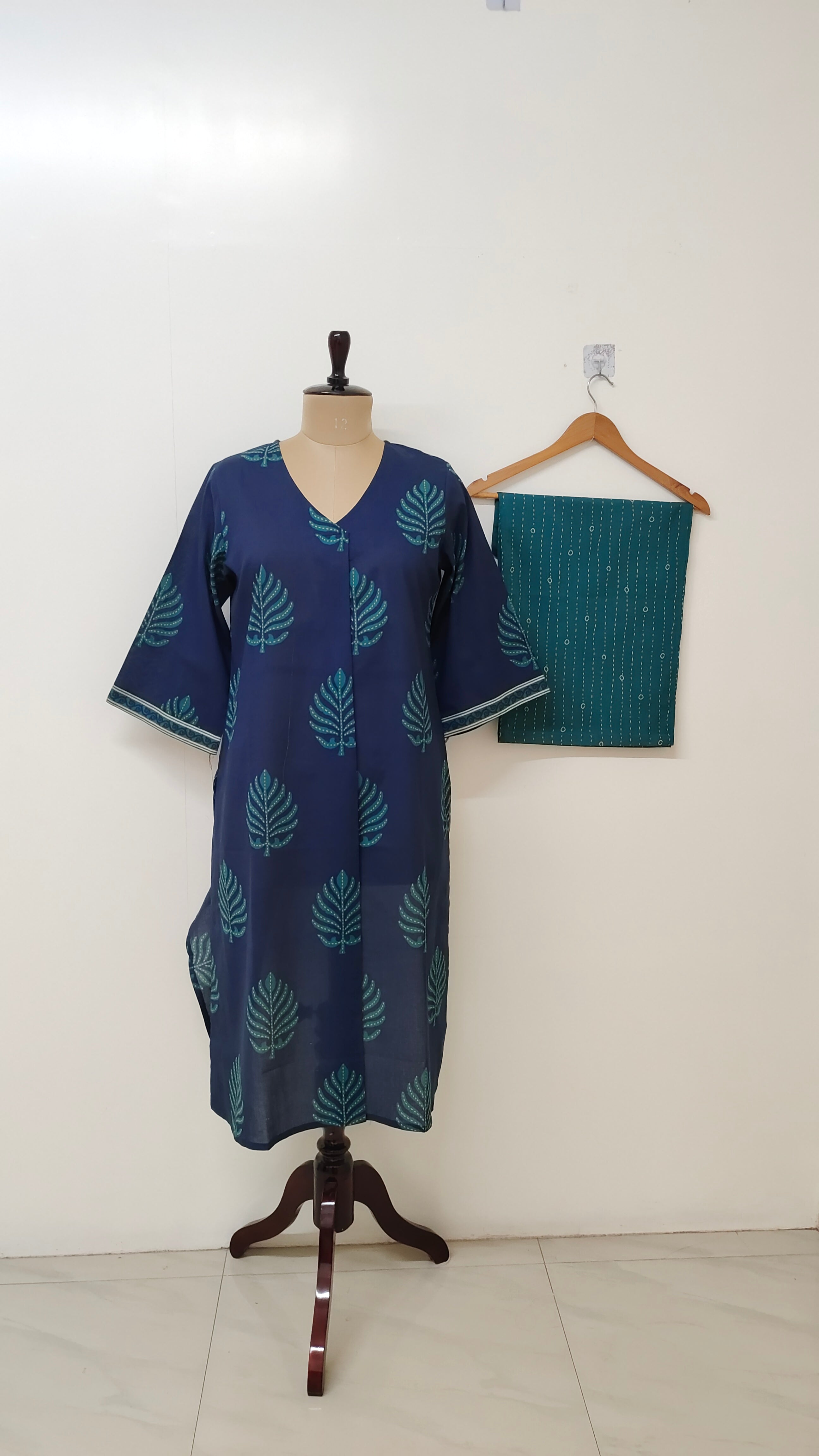 Kush Blue Cotton A-line Kurta Set