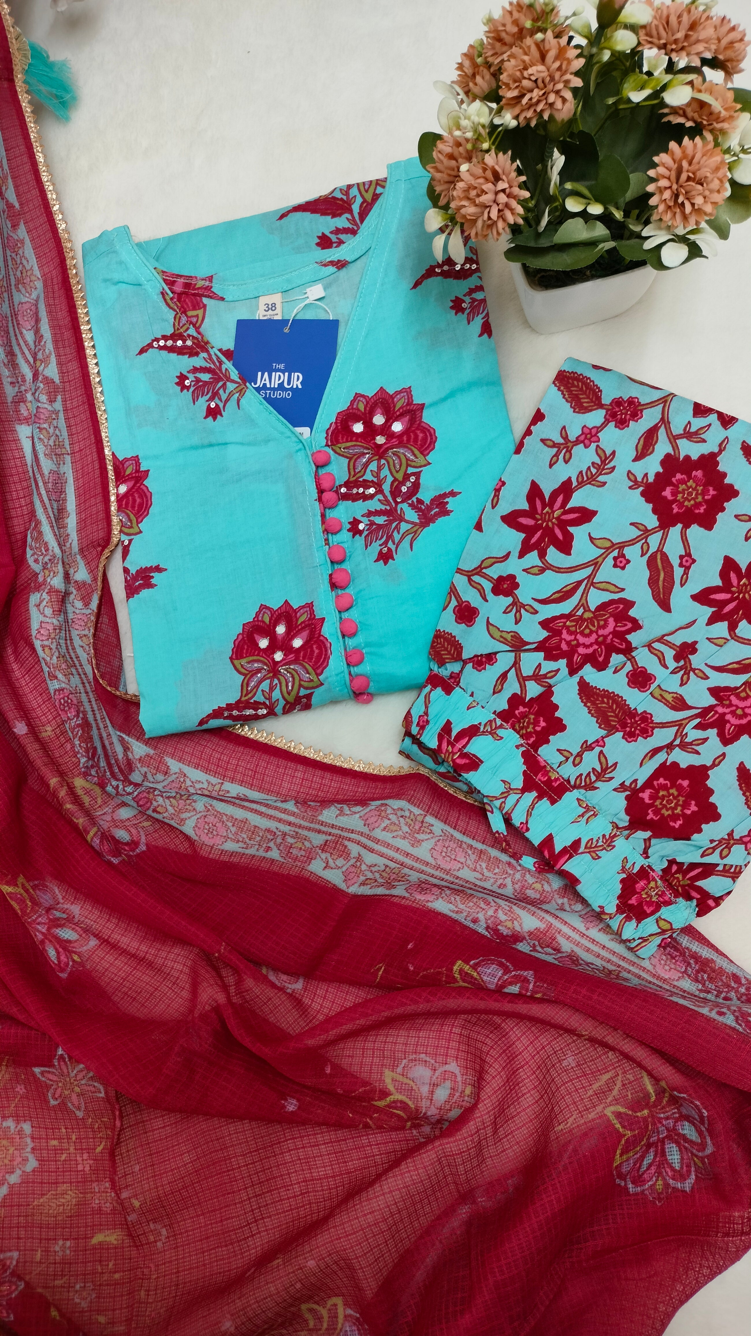 Lasya Premium Cotton Embroidered Pakistani Pant Set - The Jaipur Studio