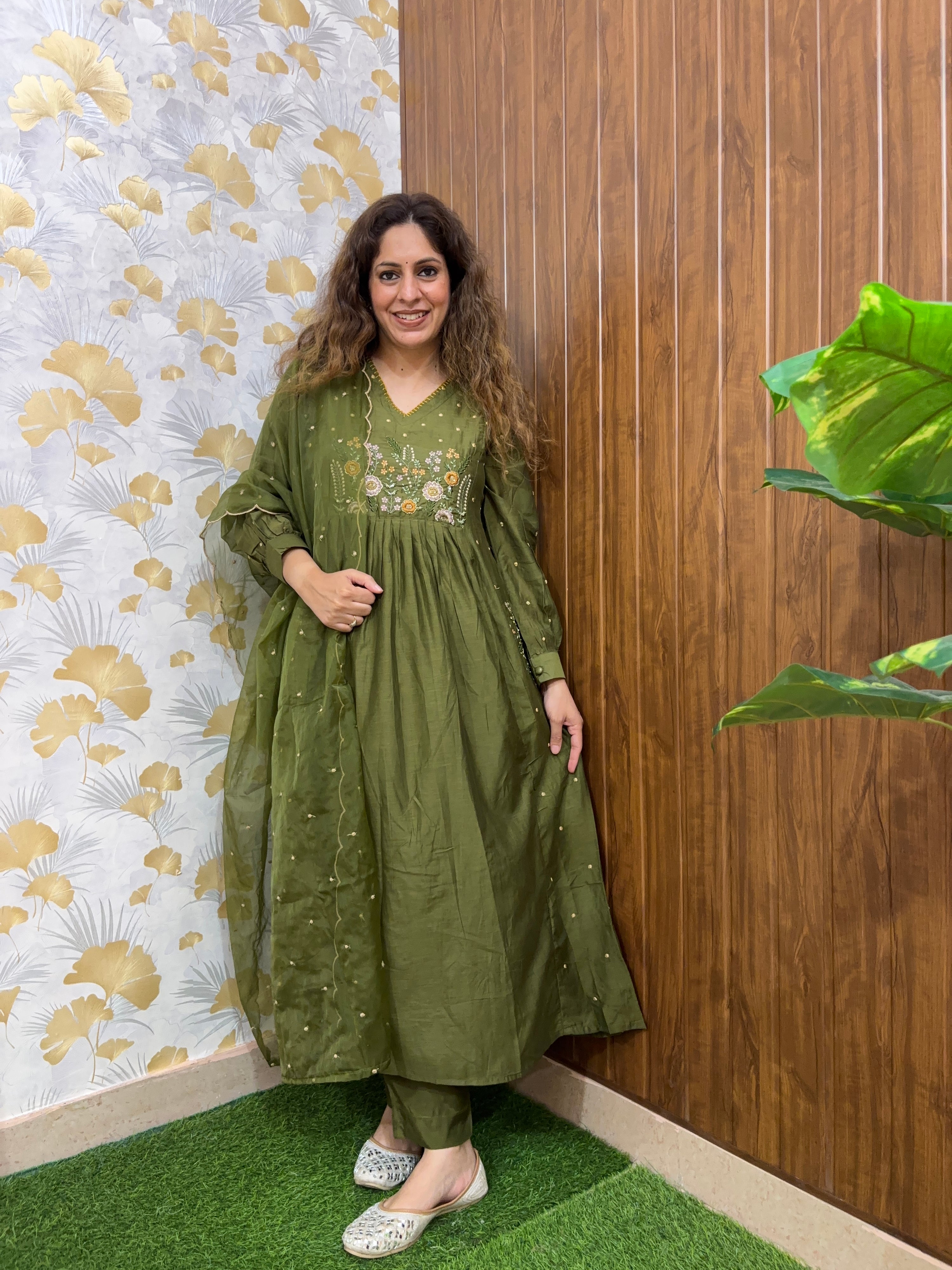 Zola Mul Chanderi Embroidered A-line pant Set