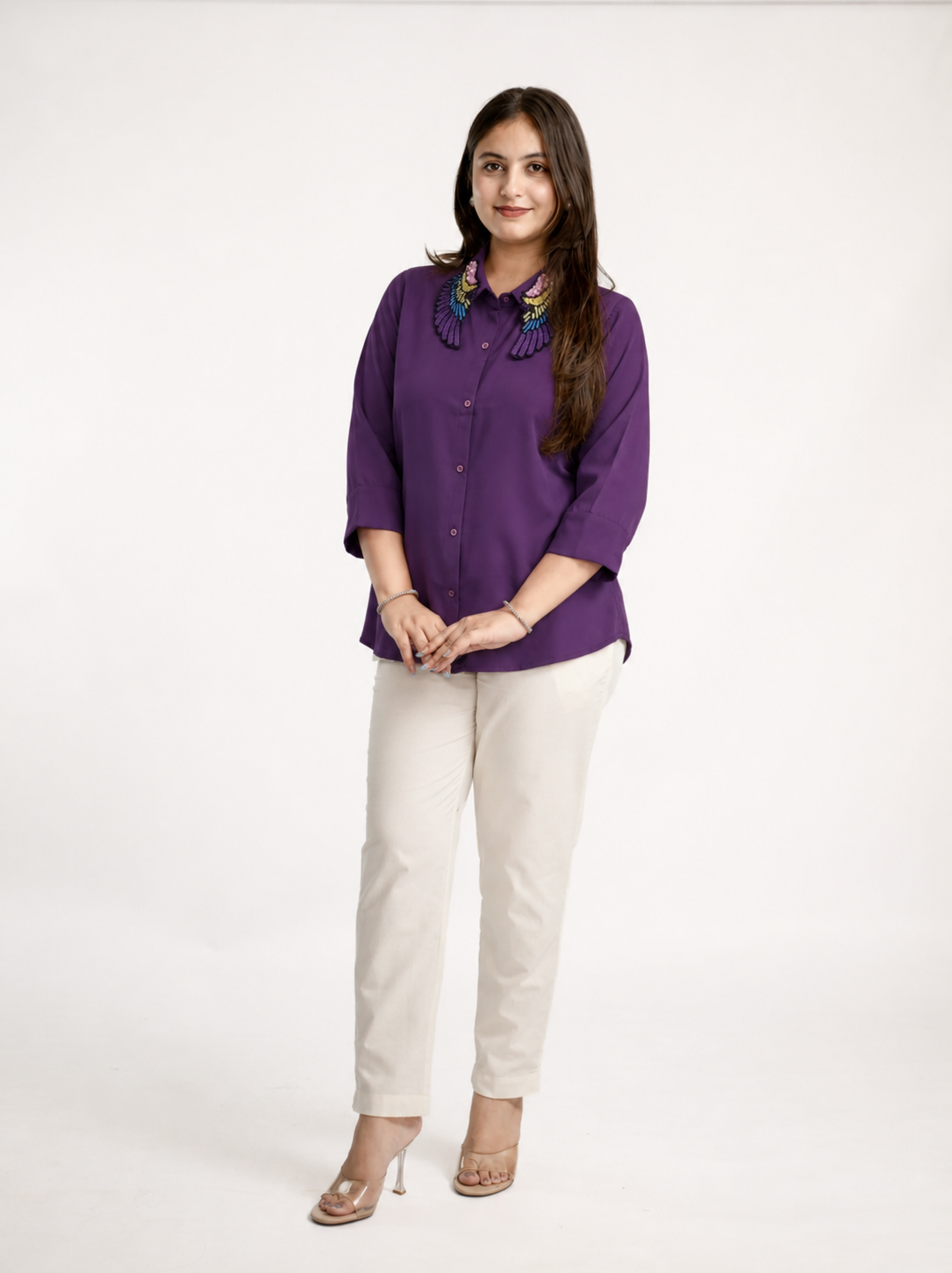 Anvi Imported Crepe Hand Embroidered Shirt