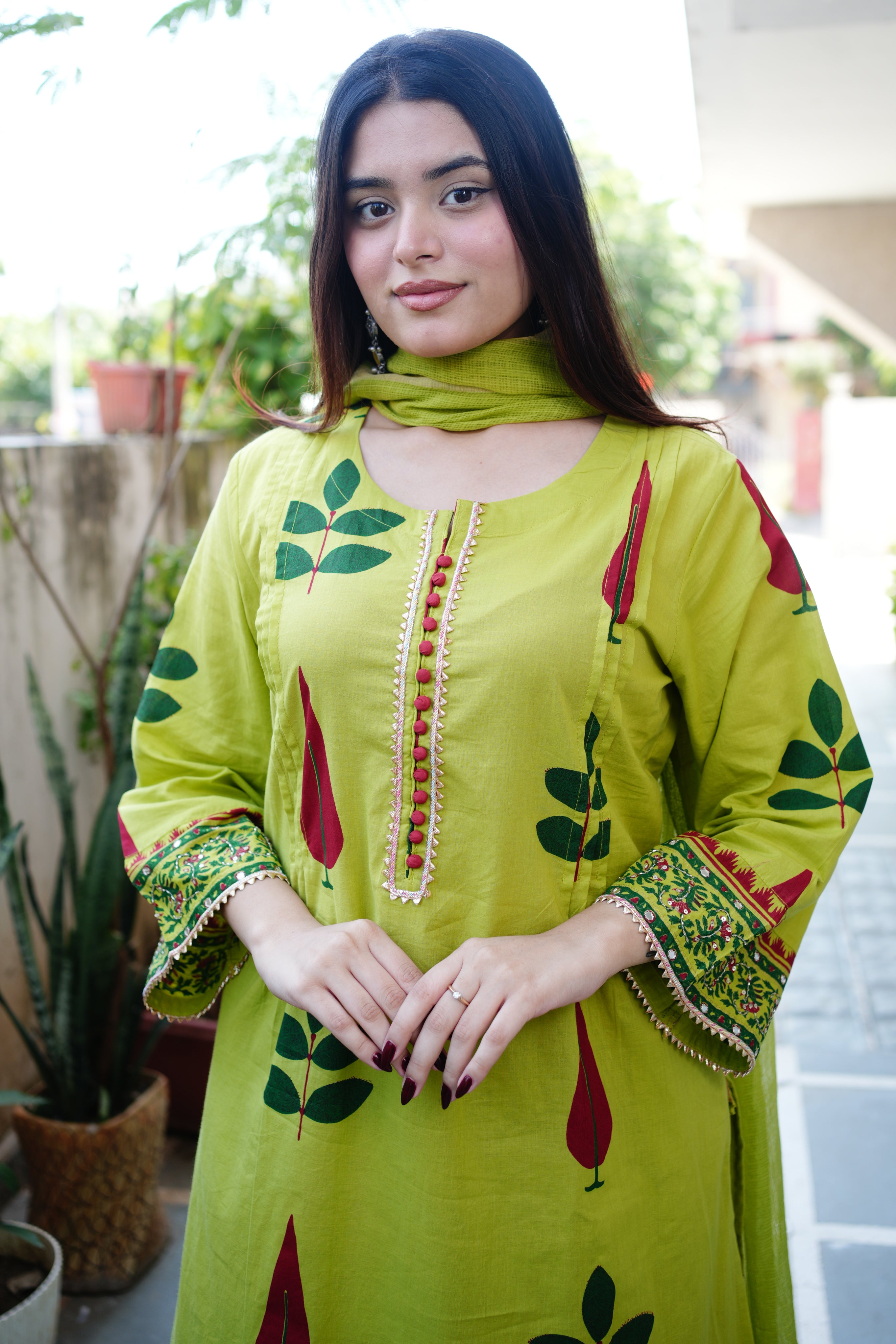 Erisha Cotton Handblock Embroidered Pant Set