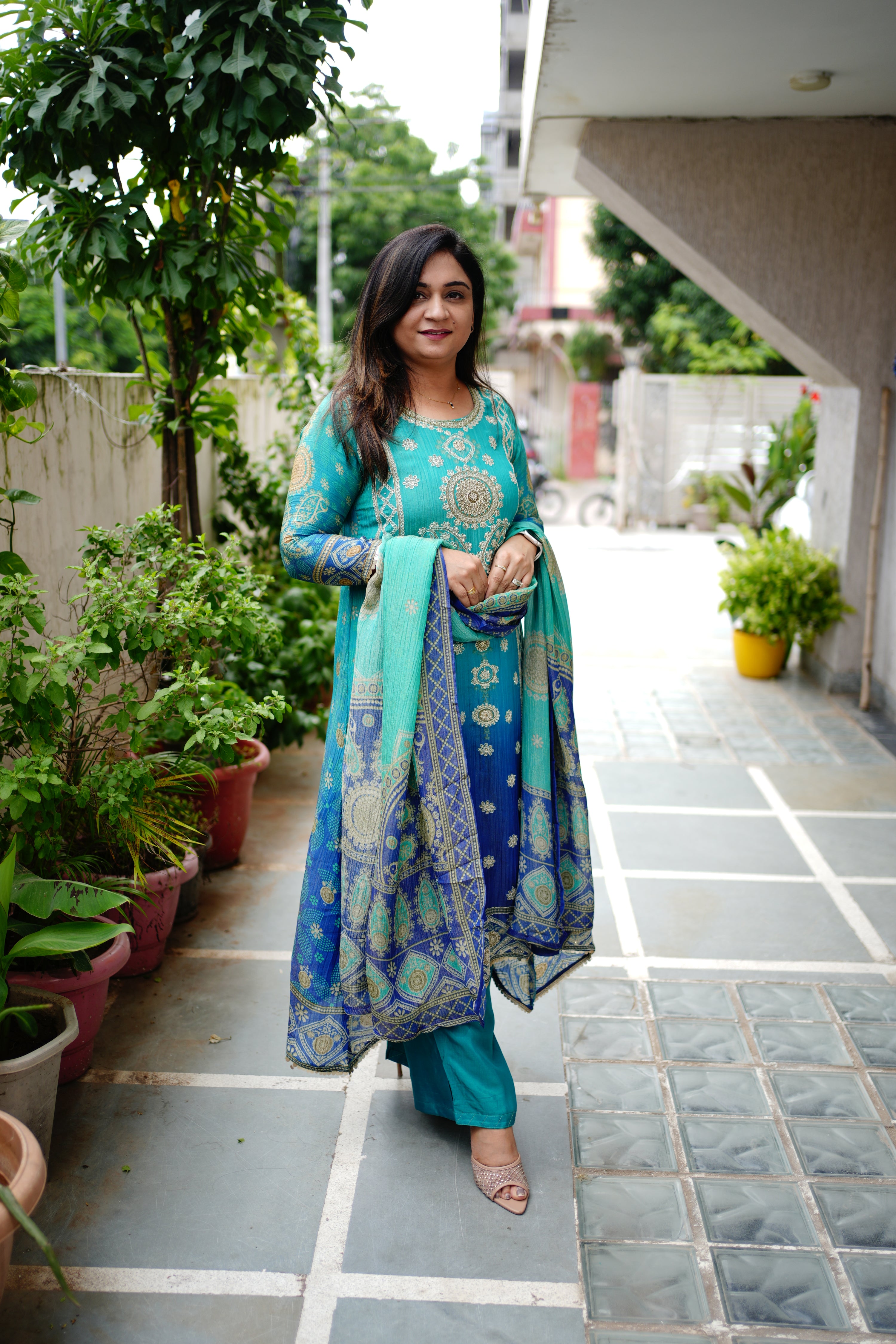 Aaliya Asymmetric Shimmer Tissue  Embroidered Pant Set