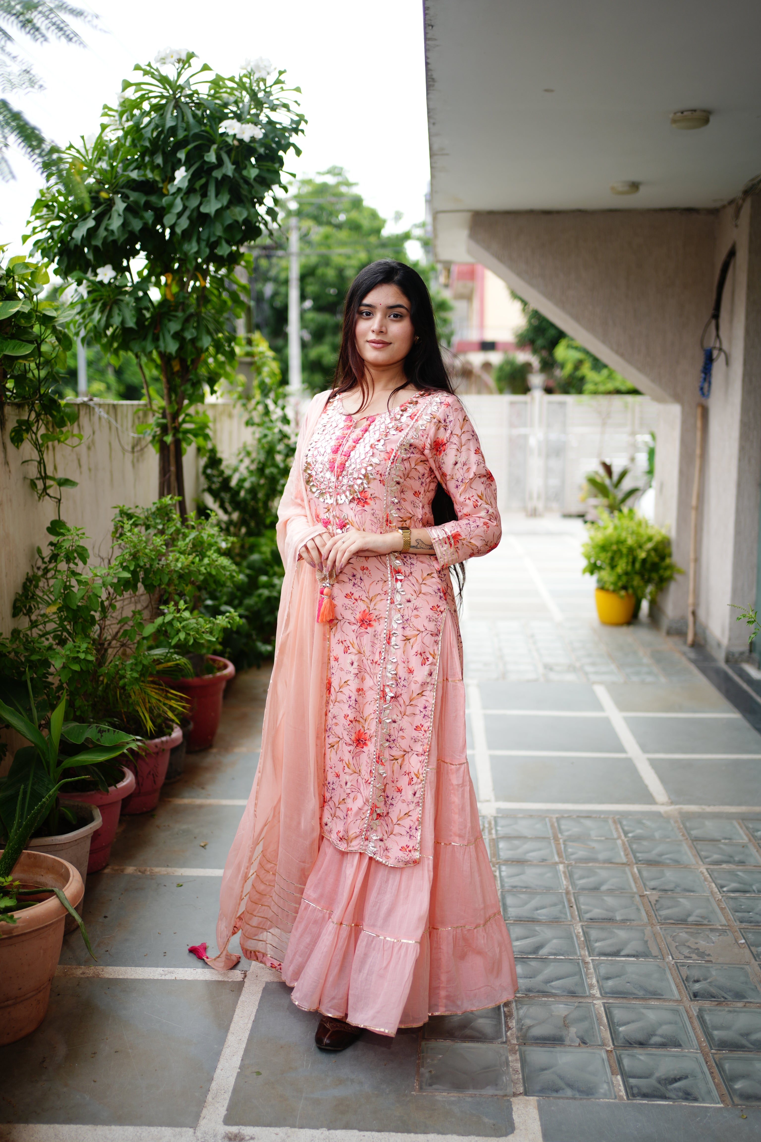 Reem Floral Double Layer Dupatta Set - The Jaipur Studio