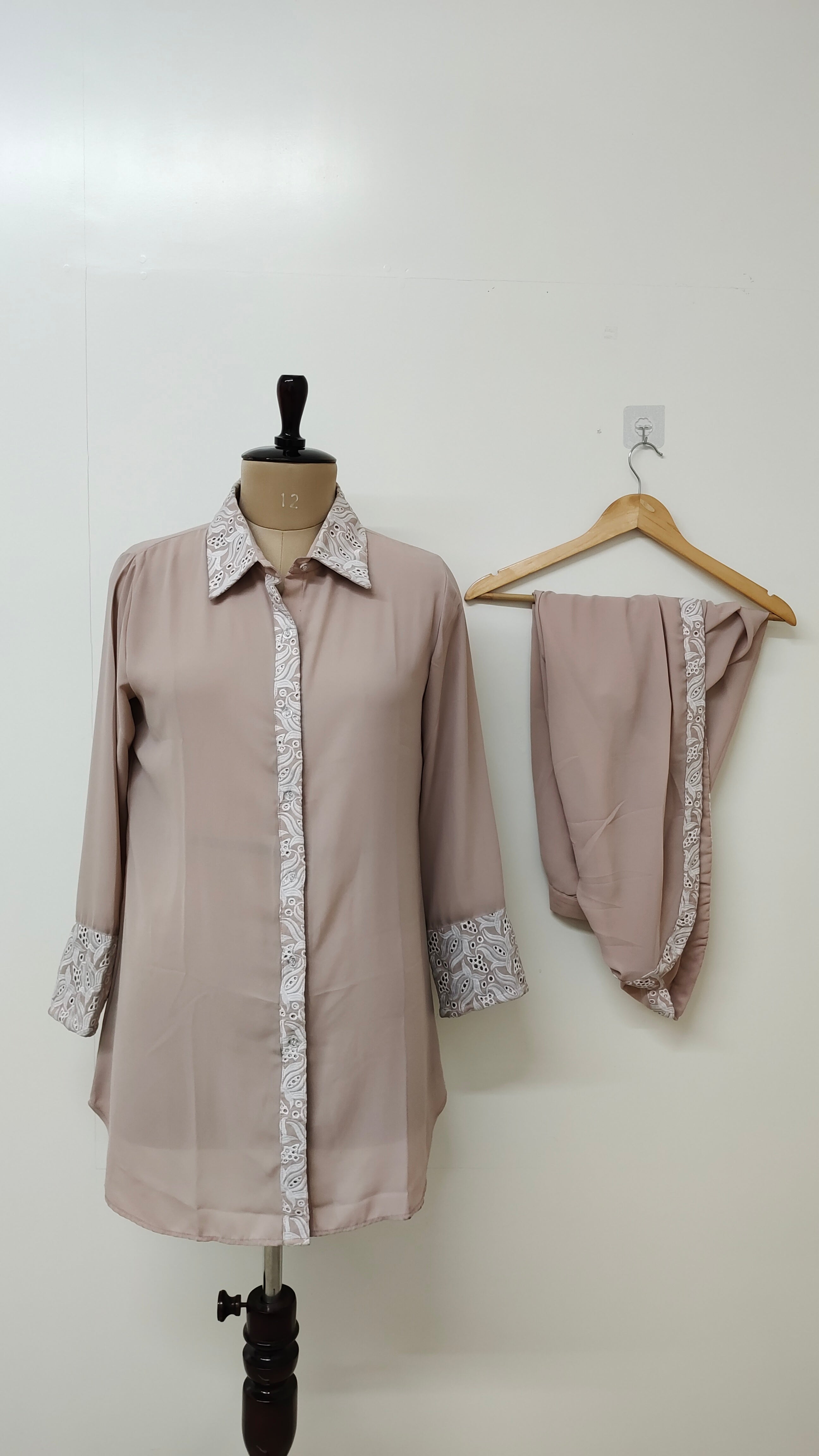 Champagne Imported Collared Embroidered Coord Set