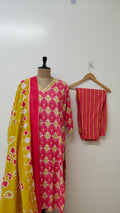 Anu Pink Cotton Straight Dupatta Set