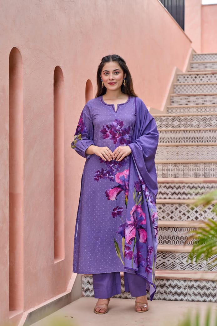 Blossom Lily Cotton HandEmbroidered Pant Set - The Jaipur Studio