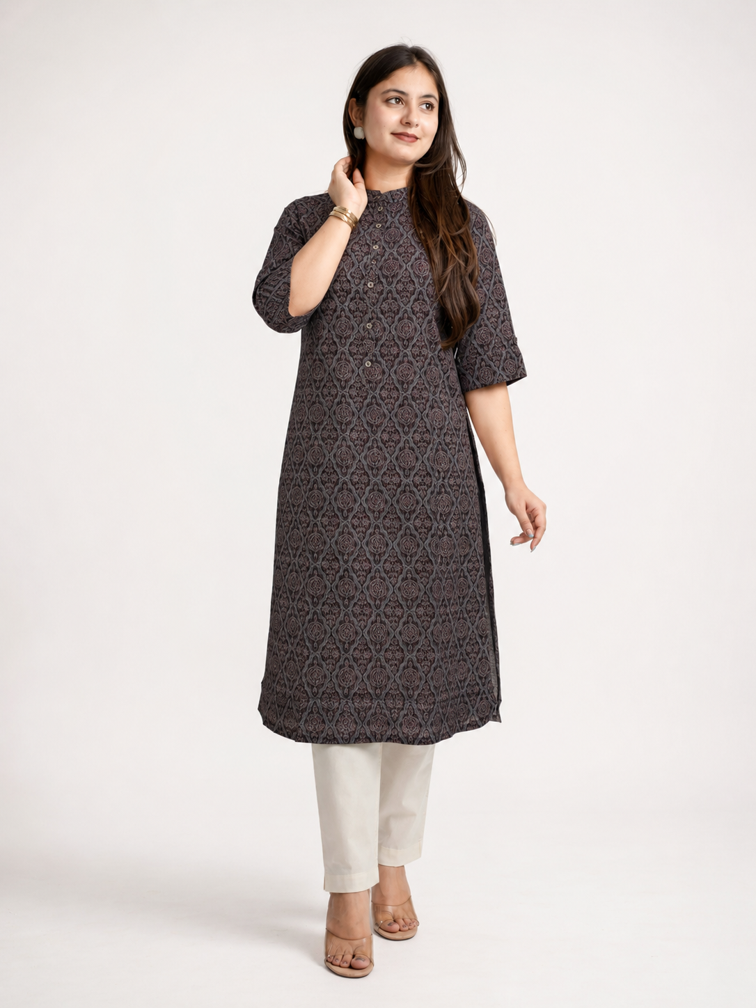Aashi Cotton Katha Handblock Casual Straight Kurta
