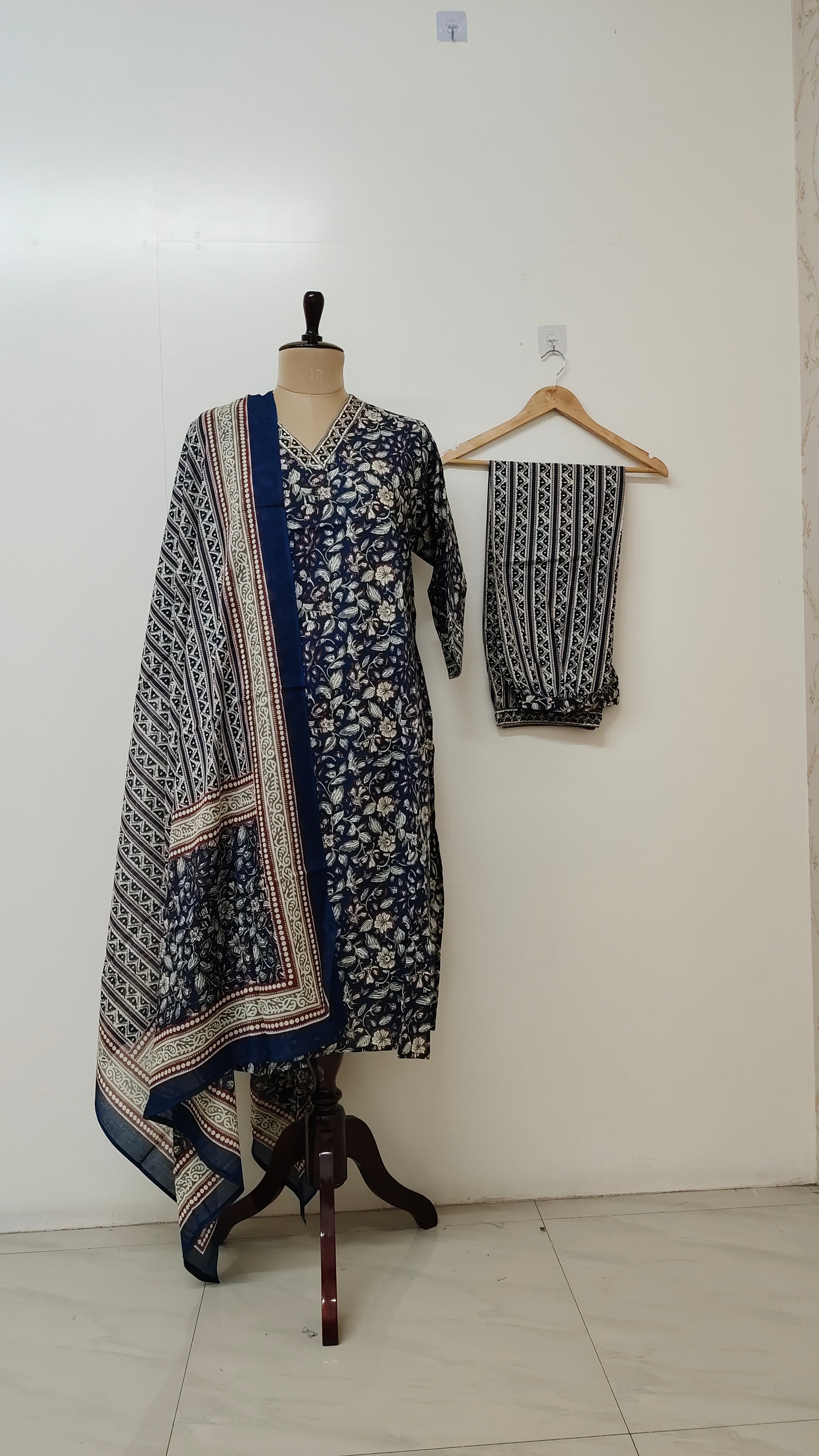 Neelam Blue Cotton Straight Afgani Dupatta Set