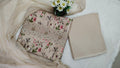 Beige Floral Unstitched Salwar Suit Set with Matching Cotton Dupatta
